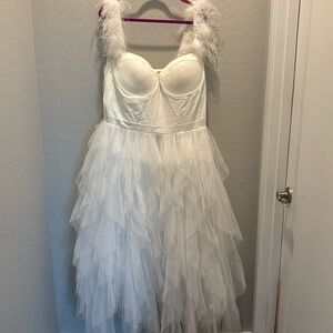 Elegant White Feathered Dress